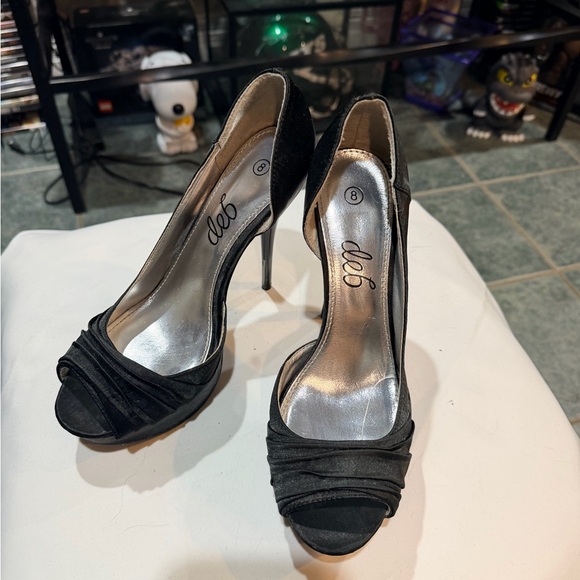 Deb Shoes - Black Ruched Peep-Toe Stiletto Heels